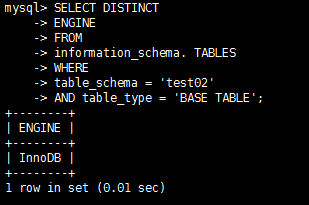 mysql数据库中,查看某个数据库下的表的存储类