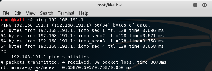ping 主机可达    ctrl c键来强行终止当前程序