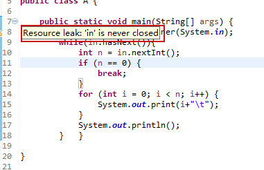 Eclipse用java.util.Scanner时出现Resource leak: in is never closed