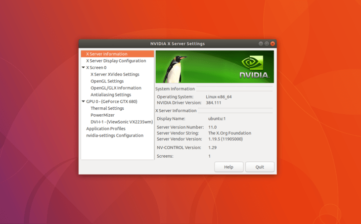 NVIDIA drivers on Ubuntu 18.04 Bionic Beaver Linux settings