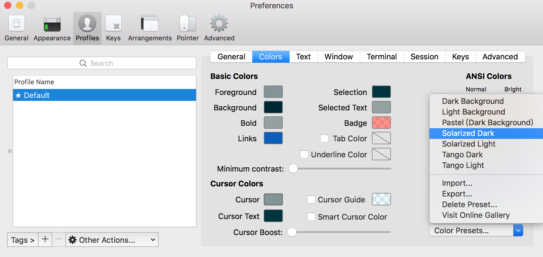Color import. Iterm2 Mac os. Mac Terminal Color.