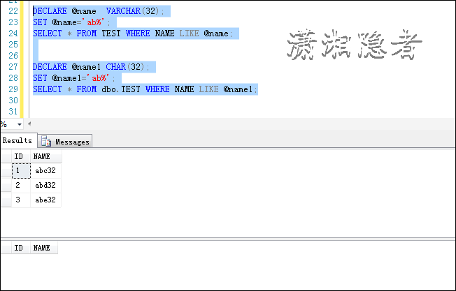 SQL SERVER中LIKE使用变量类型不同输出结