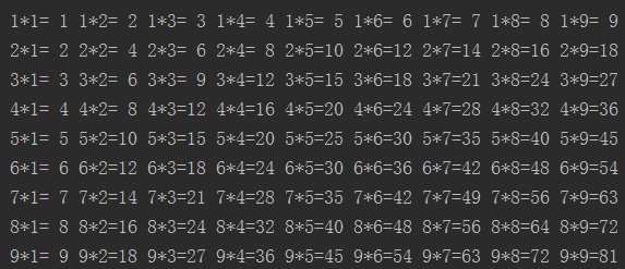 用python实现不同格式99乘法表输出第2张